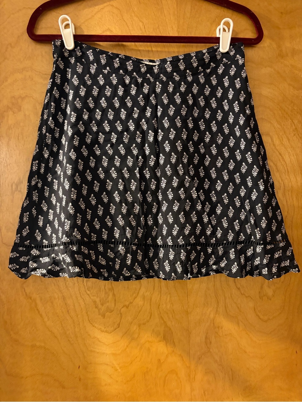 LOFT Black Skater Skirt with White Leaf Print